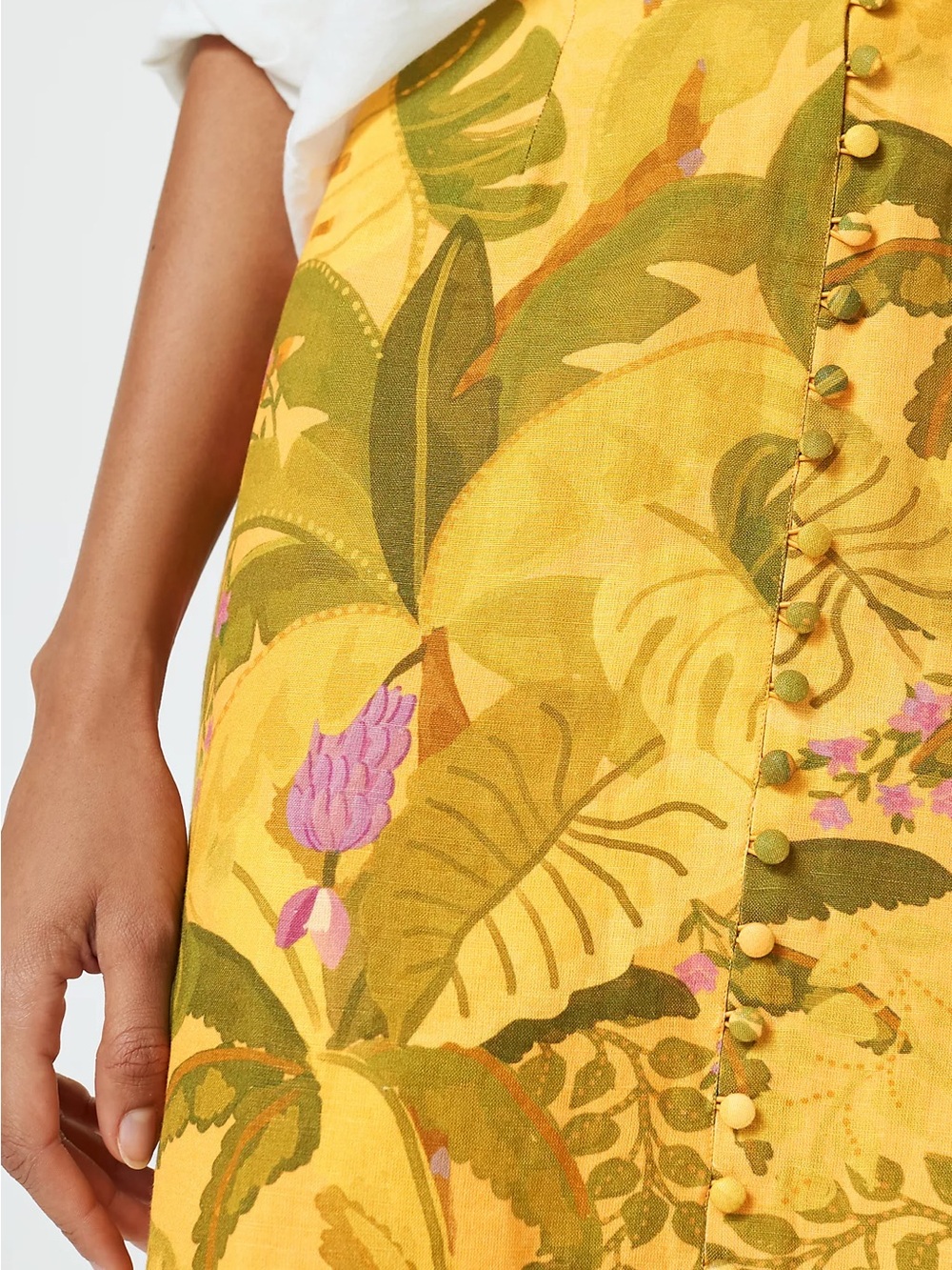 FARM Rio Banana Leaf Yellow Gold Linen Midi Skirt Medium - Picture 9 of 10